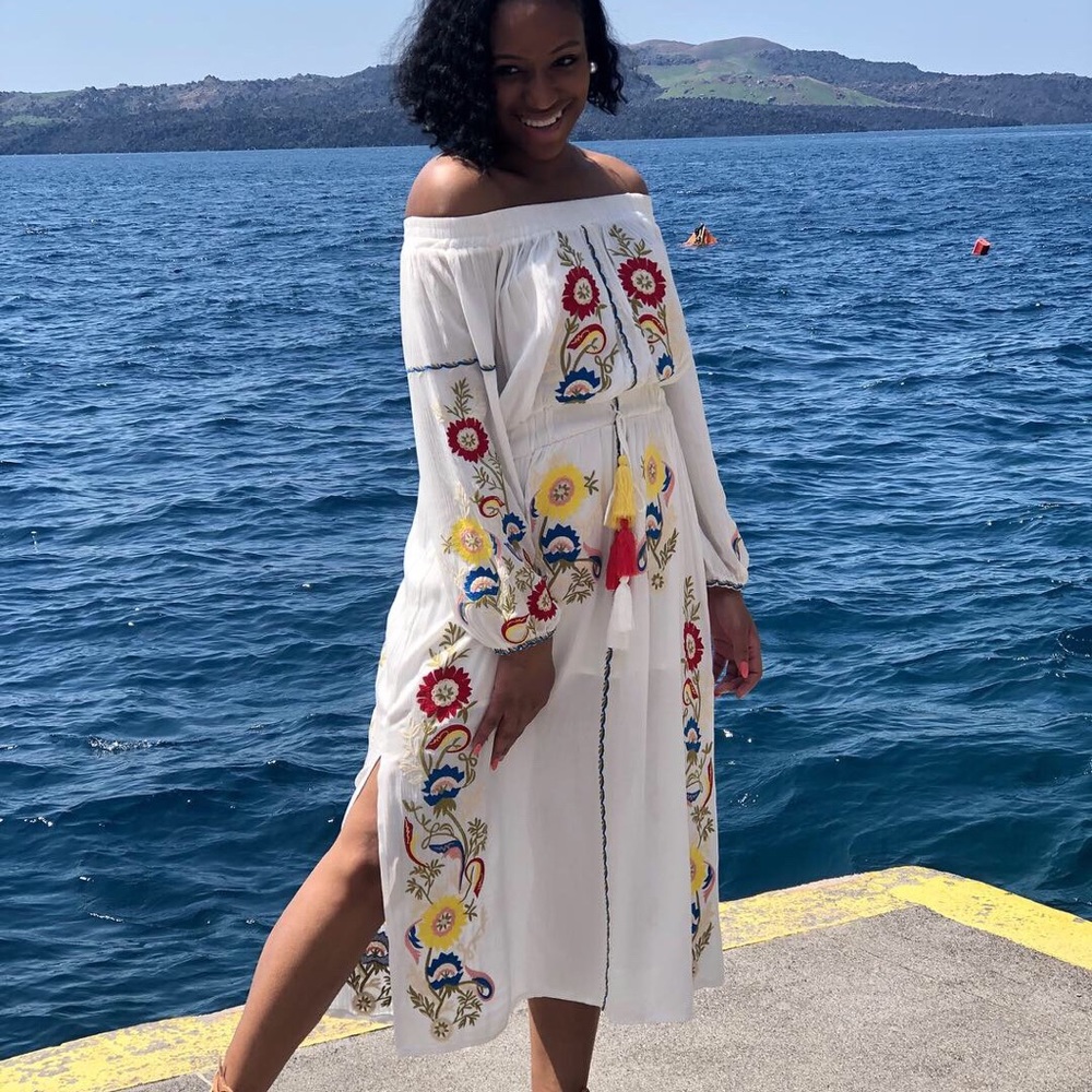 Beautiful embroidered off the shoulder dress